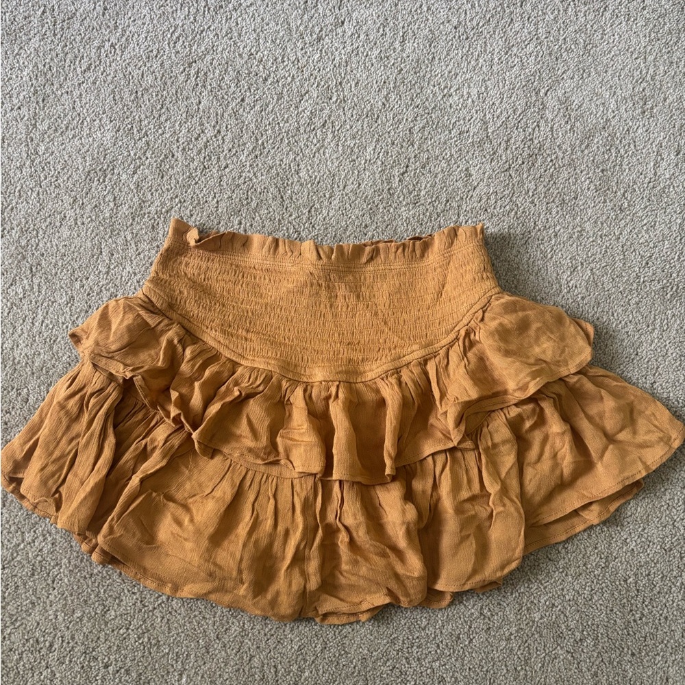 Mustard Seed Tan Gold Ruffled Mini Skirt